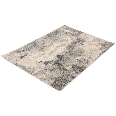 Chaudhary Living 6.5' x 9.5' Gray and Cream Distressed Abstract Rectangular Area Throw Rug. View a larger version of this product image.
