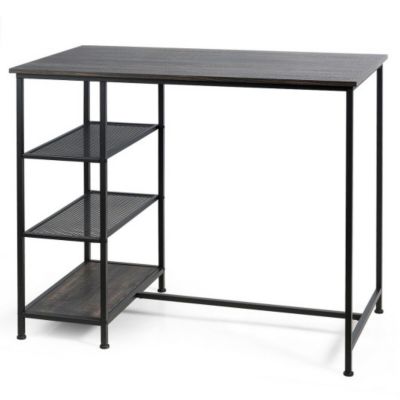 Costway-CA Industrial Dining Bar Pub Table with Metal Frame & Storage Shelves