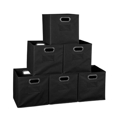 Niche Cubo Set of 6 Foldable Fabric Storage Bin with Built-in Chrome Handles - Black. View a larger version of this product image.