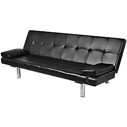 vidaXL Sofa Bed with Two Pillows Artificial Leather Adjustable Black