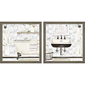 Great Art Now White Floral Bath by Tara Reed 14-Inch x 14-Inch Framed Wall Art (Set of 2)