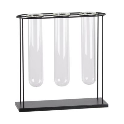 Urban Trends Collection Metal Clustered Hanging Bud Vase Holder with 3 Large Glass Tube Vases on Flat Base - Black