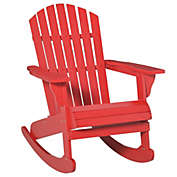 Outsunny Wooden Adirondack Rocking Chair with Slatted Wooden Design, Fanned Back, & Classic Rustic Style, Red