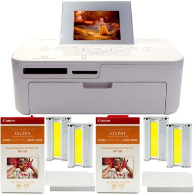 Canon Selphy CP1000 Compact Colored Photo Printer White + 2x Canon RP-108 High-Capacity Color Ink and Paper Set. View a larger version of this product image.