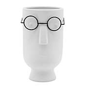Kingston Living 8.5" Solid White and Black Face with Glasses Ceramic Planter