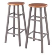 Winsome Contemporary Huxton 2-Pc Bar Stools, 29", Gray & Teak
