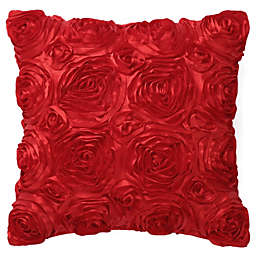 PiccoCasa 3D Flowers Throw Pillow Cover, Romantic Decorative Satin Cushion Cover, Stereo Roses Pillow Cover for Bed Sofa Couch, Red, 16