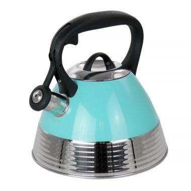 Mr. Coffee 2.5 Quart Stainless Steel Whistling Tea Kettle in Turquoise. View a larger version of this product image.