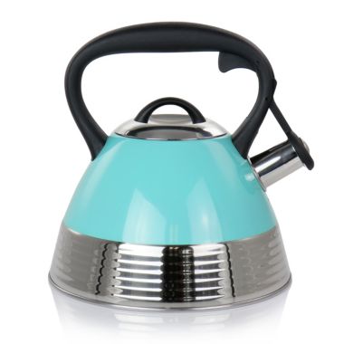 Mr. Coffee 2.5 Quart Stainless Steel Whistling Tea Kettle in Turquoise. View a larger version of this product image.