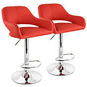 Elama 2 Piece Adjustable Faux Leather Bar Stool in Red with Chrome Base