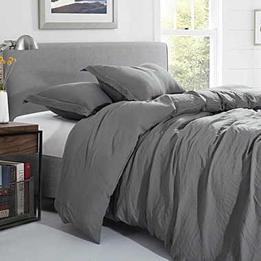 Sweet Home Collection Prewashed Vintage Linen Style Crinkle 3-Piece Duvet Set - Full/Queen, Gray. View a larger version of this product image.