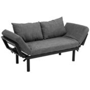 HOMCOM Single Person Chaise Lounger, Modern Sofa Bed with 5 Adjustable Positions, 2 Large Pillows, and Birch Legs, Grey
