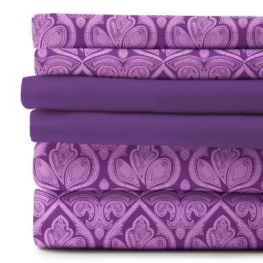Lux Decor Collection 6-Pieces Deep Pocket Microfiber Printed Bed Sheet Set in Full Size Purple. View a larger version of this product image.