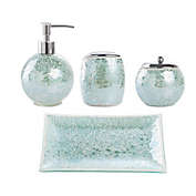 5Pieces Mosaic Glass Bathroom Accessories Set, Soap Dispenser, Tray/Soap Dish (Turquoise)
