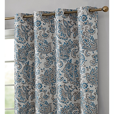 THD Paisley Faux Silk 100% Blackout Room Darkening Thermal Lined Energy Efficient Curtain Grommet Panels - Pair. View a larger version of this product image.