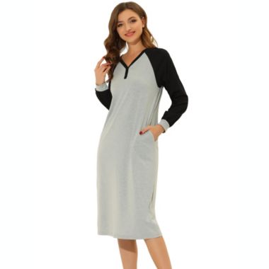 cheibear Women's Loungewear Pajamas, Soft One Piece Nightshirt Long Sleeves V-neck Button Up Dress Nightgown, Gray S. View a larger version of this product image.