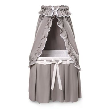 Badger Basket Co. Majesty Baby Bassinet with Canopy - Gray and White Bedding. View a larger version of this product image.