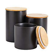 Farmlyn Creek Set of 3 Small Matte Black Ceramic Kitchen Canisters Set with Airtight Bamboo Lids for Coffee and Tea Storage