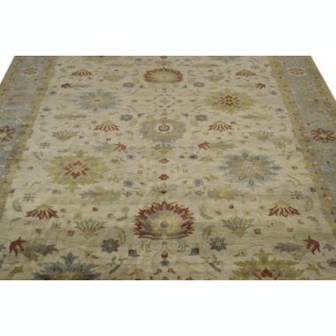Beige & Light Blue Floral 12X15 Osh Chobi Peshawar Oriental Rug. View a larger version of this product image.