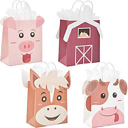 Blue Panda Barnyard Animal Kraft Paper Gift Bags with Handles (16 Pack)