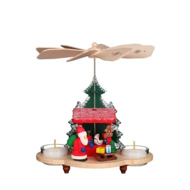 Alexander Taron 7" Brown and Red Christian Ulbricht Santa and Toys Pyramid Candle Holder Decoration. View a larger version of this product image.