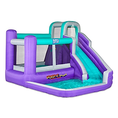 Sunny & Fun Compact Bounce-A-Round Inflatable Water Slide Park - Heavy-Duty for Outdoor Fun - Climbing Wall, Slide & Splash Pool - Easy to Set Up & Inflate with Included Air Pump & Carrying Case. View a larger version of this product image.