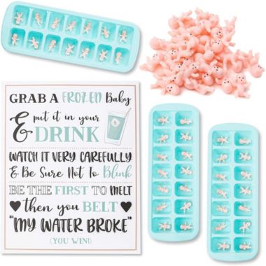 Blue Panda My Water Broke Baby Shower Game with 60 1-Inch Mini Plastic Babies, Girls and Boys, Includes 3 Ice Cube Trays and 1 Sign, for Expecting Mothers and Parents (Turquoise). View a larger version of this product image.