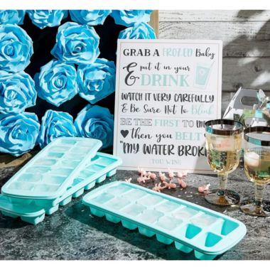 Blue Panda My Water Broke Baby Shower Game with 60 1-Inch Mini Plastic Babies, Girls and Boys, Includes 3 Ice Cube Trays and 1 Sign, for Expecting Mothers and Parents (Turquoise). View a larger version of this product image.