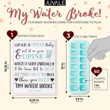 Blue Panda My Water Broke Baby Shower Game with 60 1-Inch Mini Plastic Babies, Girls and Boys, Includes 3 Ice Cube Trays and 1 Sign, for Expecting Mothers and Parents (Turquoise). View a larger version of this product image.