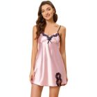 Alternate image 0 for Allegra K Women's Satin Sexy Nightgown Summer Cami Mini Spaghetti Lingerie Dress, 100% Polyester Sleepwear Loungewear Sleepshirts Nightdress Regular Fit Gown Dress, Pink L