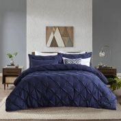 Slickblue King Size All Season Pleated Hypoallergenic Microfiber Reversible 3 Piece Comforter Set in Navy