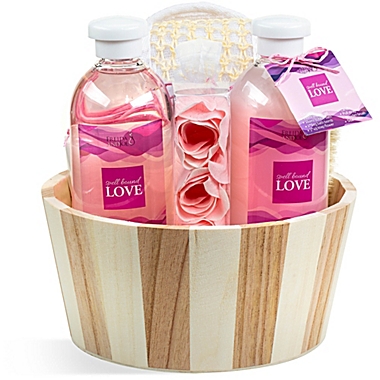 Freida and Joe Spell Bound Love Spa Skin Care Set in Vintage Wooden Gift Basket. View a larger version of this product image.