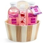 Alternate image 0 for Freida and Joe Spell Bound Love Spa Skin Care Set in Vintage Wooden Gift Basket