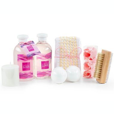 Freida and Joe Spell Bound Love Spa Skin Care Set in Vintage Wooden Gift Basket. View a larger version of this product image.