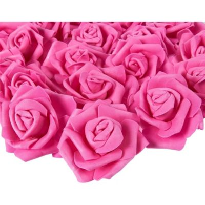 Juvale Rose Flower Heads, Artificial Roses for Weddings and Crafts (3 In, Deep Pink, 100)