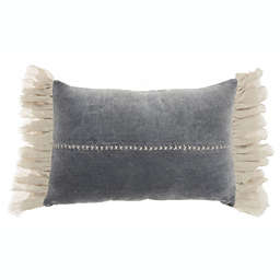 Mina Victory Life Styles Stitch Velvet Frills Dark Grey Throw Pillow - 14
