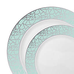 Smarty Had A Party White with Turquoise Blue and Silver Mosaic Rim Round Plastic Dinnerware Value Set (120 Dinner Plates + 120 Salad Plates)