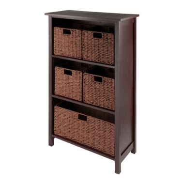 Winsome Milan 6-Piece Storage Shelf with 5 Foldable Woven Baskets - Walnut. View a larger version of this product image.