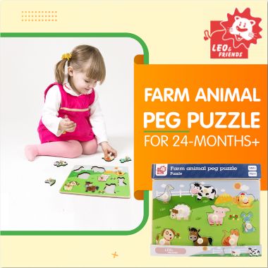 Leo & Friends Farm Animal Peg Puzzle for 24-Months+   Unisex Toddler Puzzle, Comes with 10-Pieces, Features Cows, Chickens, Ducks, Horses, & More   Perfect Educational Gift, Made with Non-Toxic Wood. View a larger version of this product image.