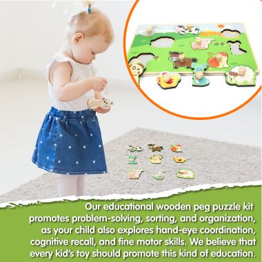 Leo & Friends Farm Animal Peg Puzzle for 24-Months+   Unisex Toddler Puzzle, Comes with 10-Pieces, Features Cows, Chickens, Ducks, Horses, & More   Perfect Educational Gift, Made with Non-Toxic Wood. View a larger version of this product image.