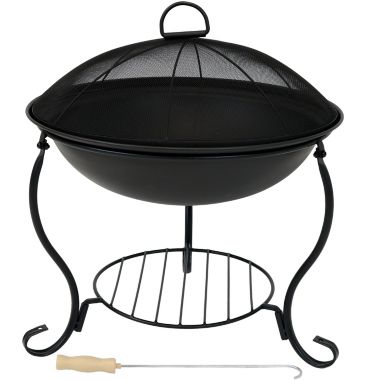 Sunnydaze Outdoor Camping or Backyard Steel Round Raised Fire Pit on Stand with Spark Screen - 18" - Black. View a larger version of this product image.