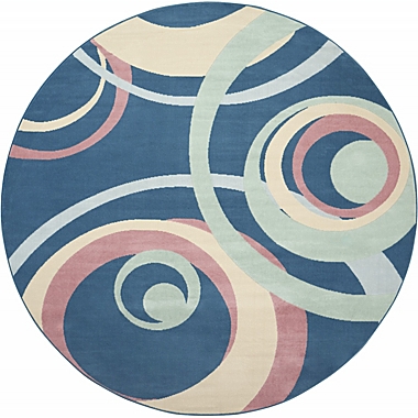 Nourison Grafix 8&#39;XROUND (8&#39; Round) Blue Multi Colored Area Rug Retro Contemporary Geometric by Nourison. View a larger version of this product image.