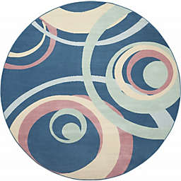 Nourison Grafix 8'XROUND (8' Round) Blue Multi Colored Area Rug Retro Contemporary Geometric by Nourison