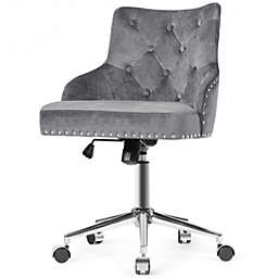Costway Tufted Upholstered Swivel Computer Desk Chair with Nailed Tri-Gray