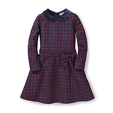 Hope & Henry Girls&#39; Long Sleeve Peter Pan Collar Drop Waist Dress, Red Plaid, 4. View a larger version of this product image.