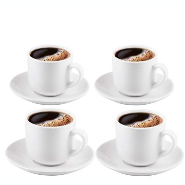 Espresso Cups with Saucers by Bruntmor - 4 ounce - Elegant White Ceramic, For Latte. View a larger version of this product image.