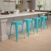 Emma + Oliver 4 Pack 24" High Metal Indoor Counter Bar Stool - Stackable Stool, Teal
