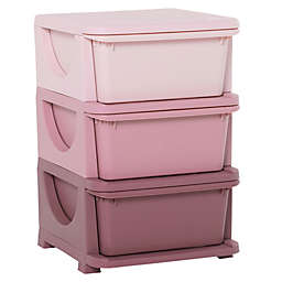 Qaba 3 Tier Kids Storage Unit Dresser Tower with Drawers Chest Toy Organizer for Bedroom Nursery Kindergarten Living Room for Boys Girls Toddlers, Pink