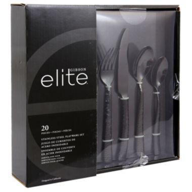 Gibson Elite Stonehenge 20 Piece Flatware Set in Black. View a larger version of this product image.