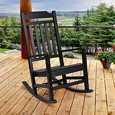 Flash Furniture Winston All-Weather Rocking Chair In Black Faux Wood - Black. View a larger version of this product image.